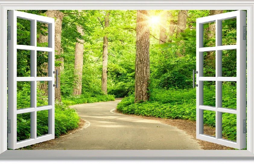 Carta da parati trompe l'oeil passeggiata nel bosco