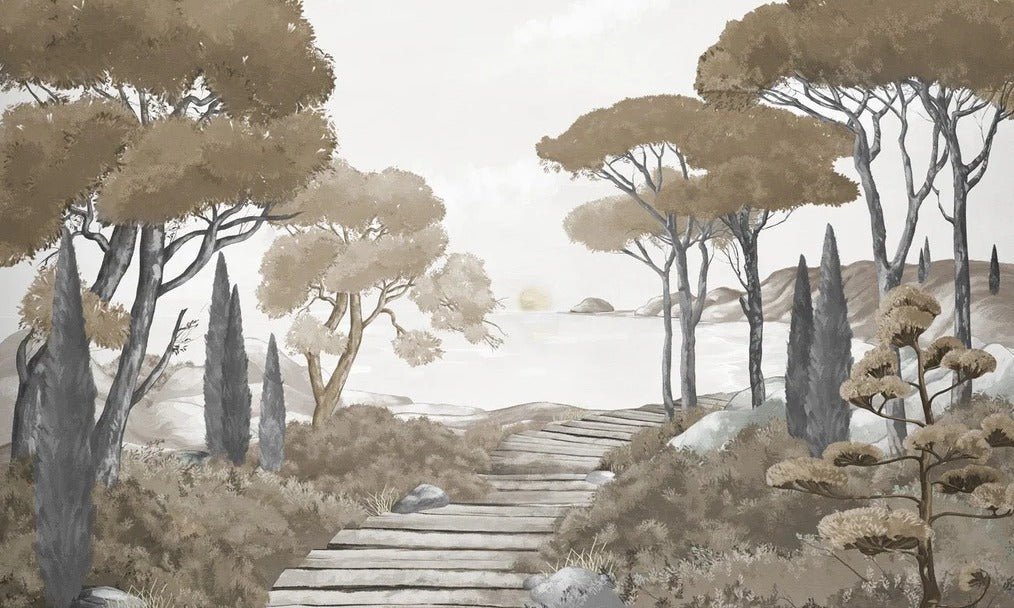 Papier peint balade dans les calanques brun