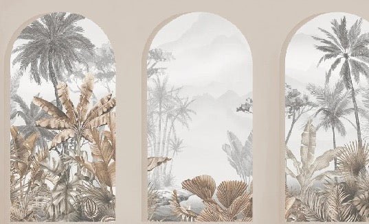 Carta da parati con archi tropicali color seppia