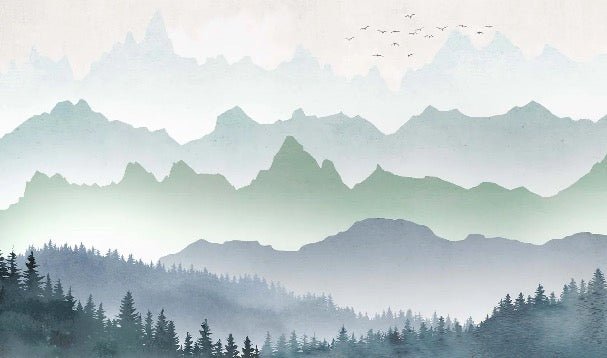 Papier peint brume matinale forêt