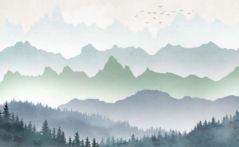 Papier peint brume matinale forêt