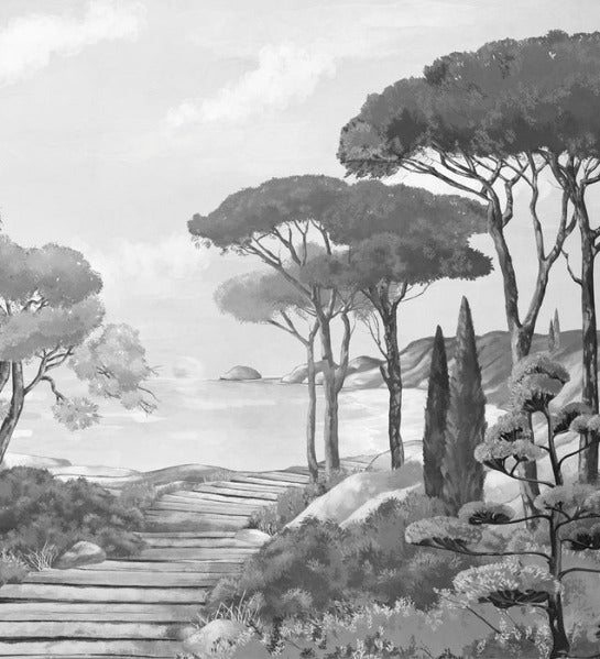 Papier peint balade dans les calanques noir et blanc