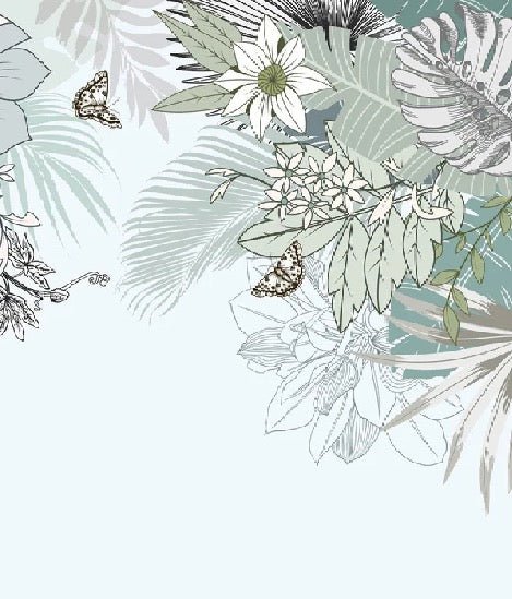 Papier peint wc tendance nature plante vert d'eau