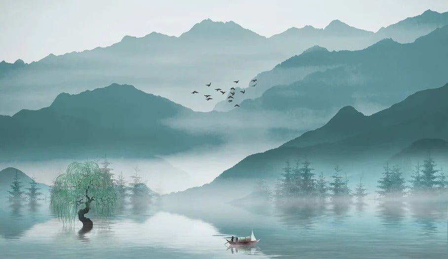 Carta da parati tra montagna e lago