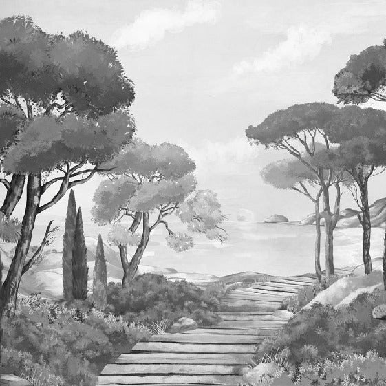 Papier peint balade dans les calanques noir et blanc