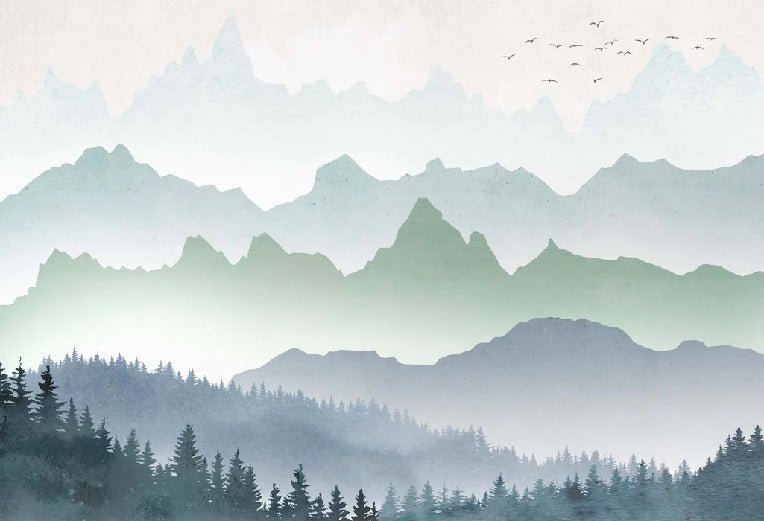 Papier peint brume matinale forêt