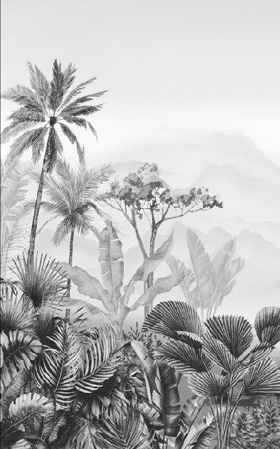 Papier peint wc tendance tropical noir et blanc