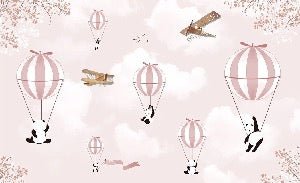 Carta da parati per la cameretta dei bambini Panda nuage rose
