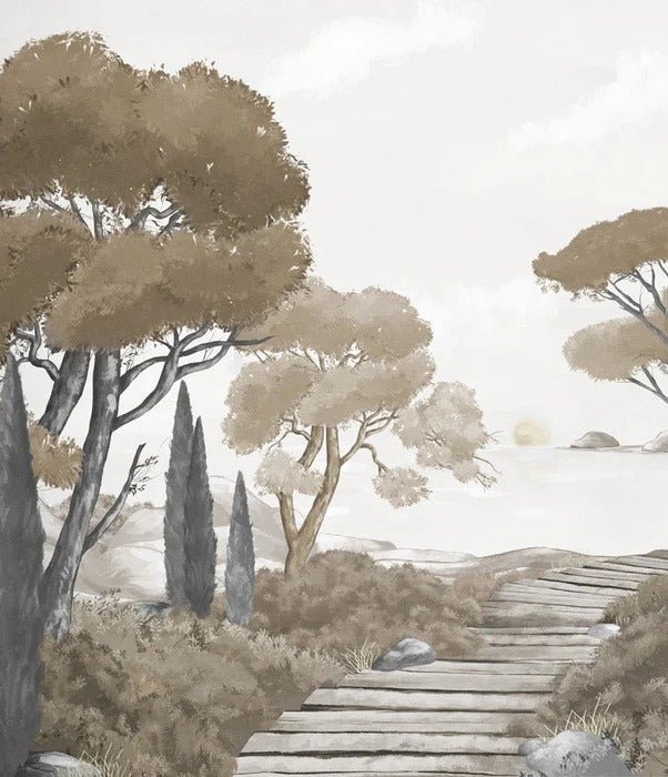 Papier peint balade dans les calanques brun