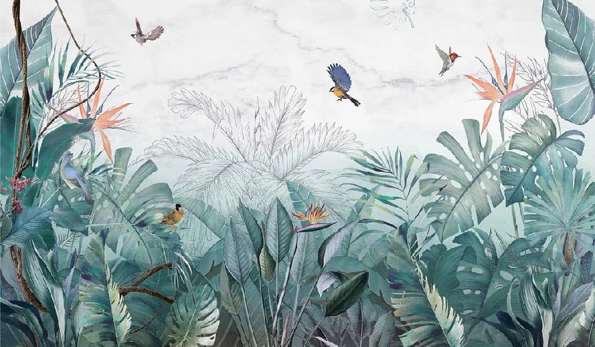 Papier peint jungle bleu marbre