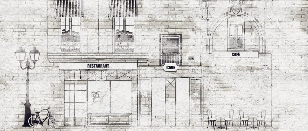 Papier peint bistrot vintage façade parisienne