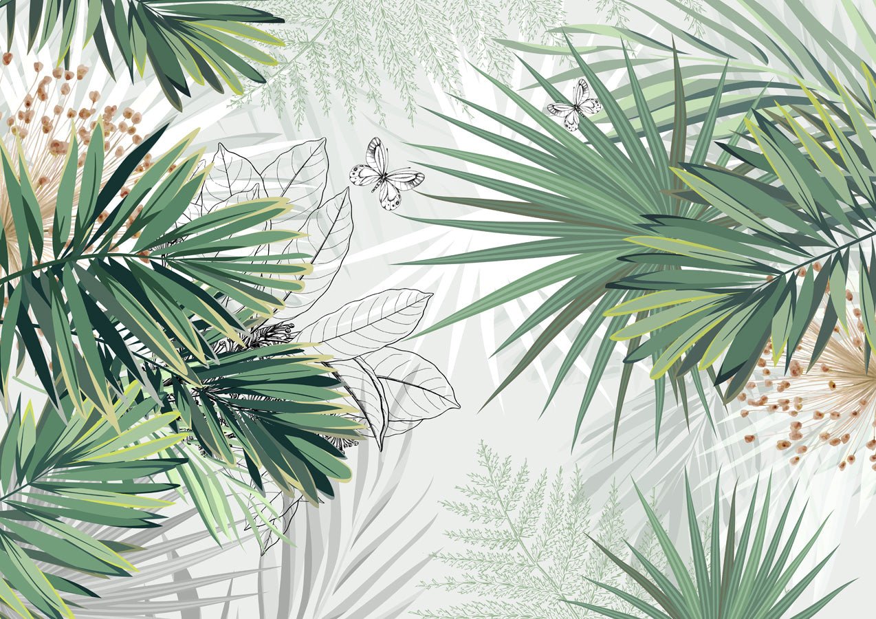 Papier peint panoramique nature green palm, mural concept, tendance