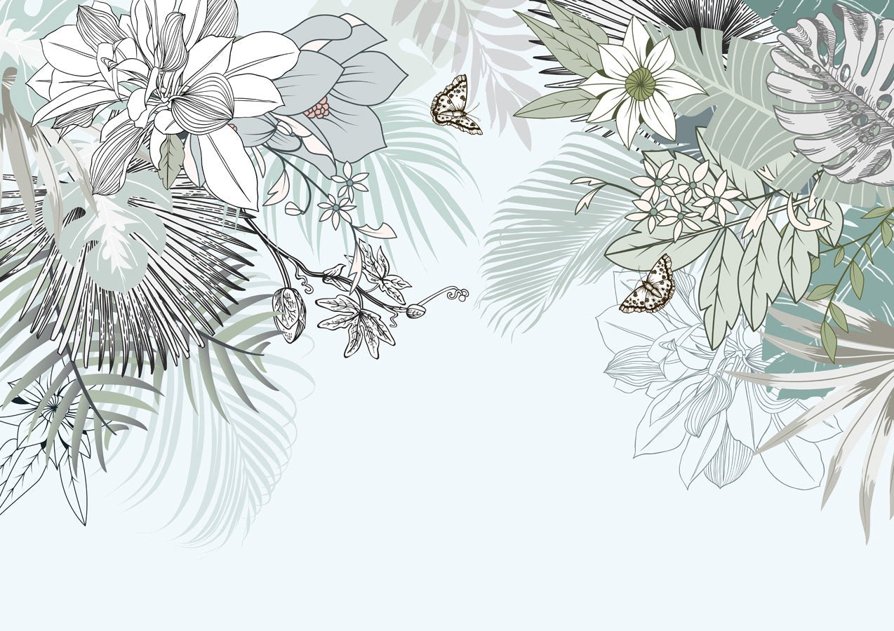 Papier peint wc tendance nature plante vert d'eau, mural concept, tendance