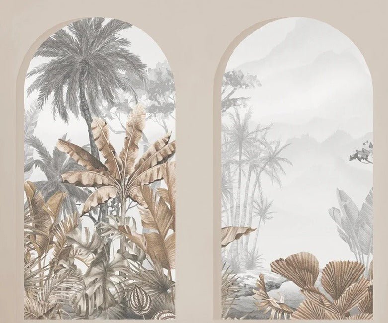 Carta da parati con archi tropicali color seppia