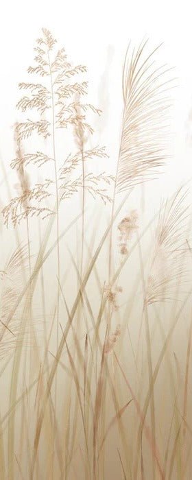 Tapete für das Badezimmer mit blühenden Weizenfeldern in Beige