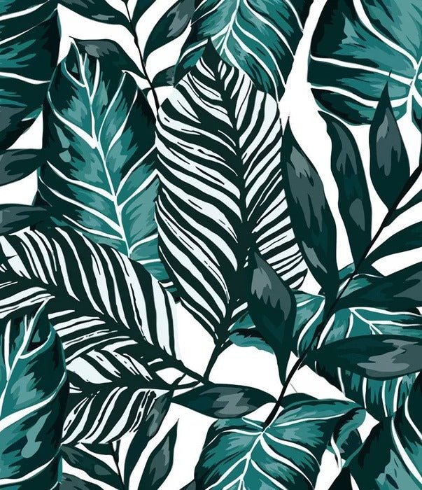 Papier peint bistrot feuille couleur bleu paon