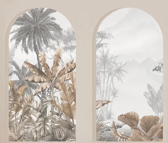 Carta da parati con archi tropicali color seppia