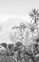 Papier peint wc tendance tropical noir et blanc