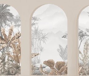 Carta da parati con archi tropicali color seppia