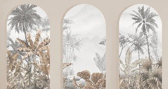 Carta da parati con archi tropicali color seppia