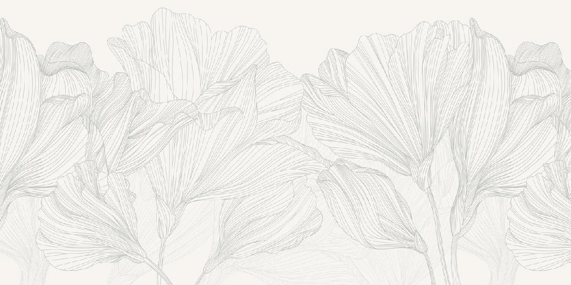 Papel pintado Vals de flores panoramico gris y blanco