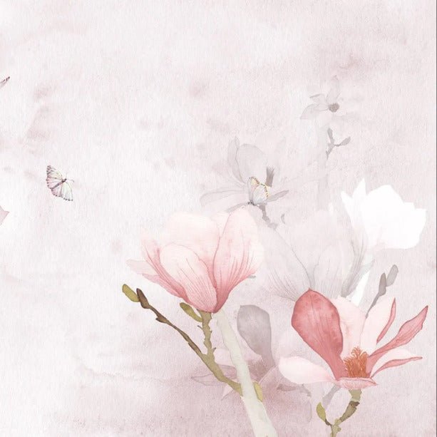 Carta da parati acquerellata con magnolia rosa
