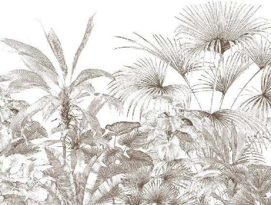 Papier peint tropical gravure monochrome