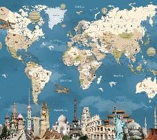 Papier peint carte monde Monument World