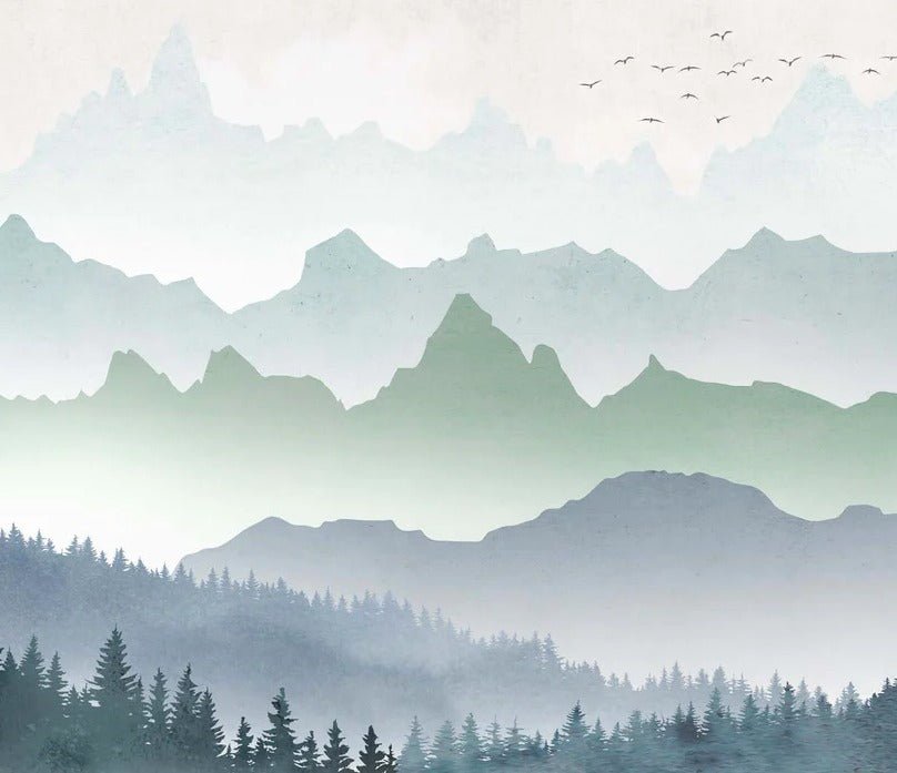 Papier peint brume matinale forêt