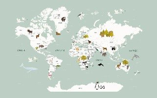 Papier peint Carte du monde en Francais enfant vert