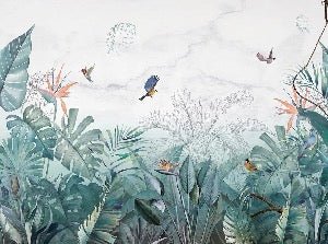 Papier peint jungle bleu marbre