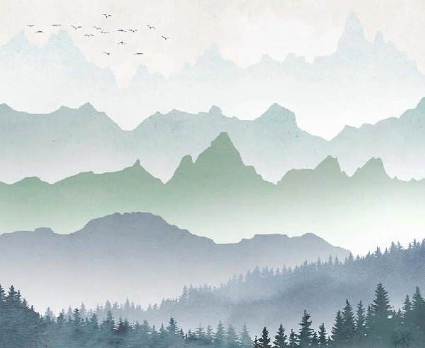 Papier peint brume matinale forêt