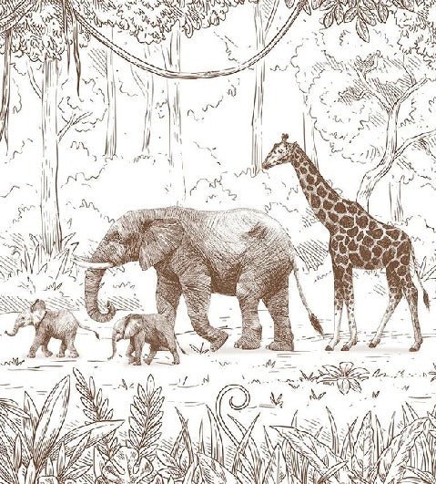 Papier peint jungle enfant monochrome