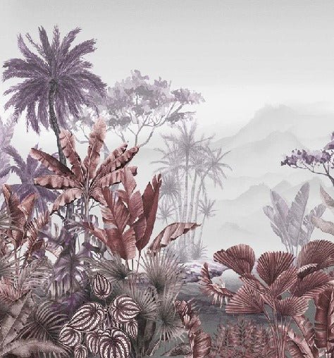 Carta da parati per toilette tropicale viola di tendenza