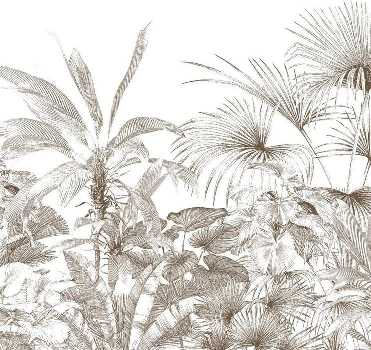 Papier peint tropical gravure monochrome