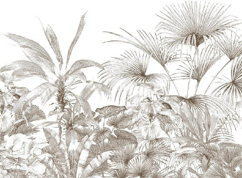 Carta da parati con incisioni monocromatiche tropicali