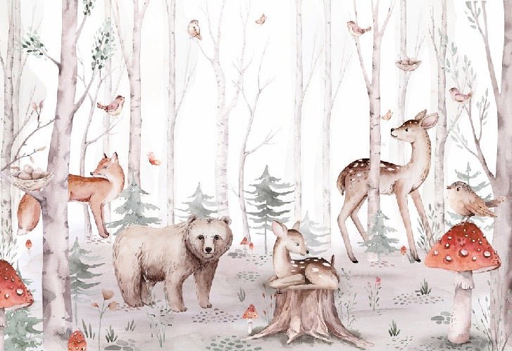 Carta da parati acquerello per bambini Animali della foresta