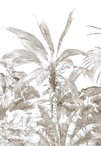 Carta da parati tropicale con incisione monocromatica