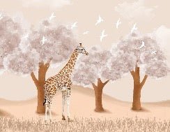 Papier peint chambre enfant Girafe dans la Savane, mural concept, tendance