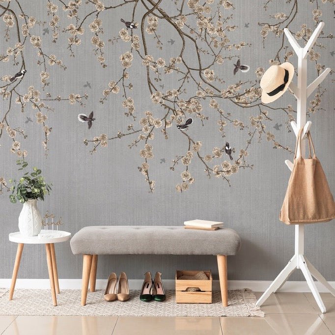 Papier peint branches fleuries