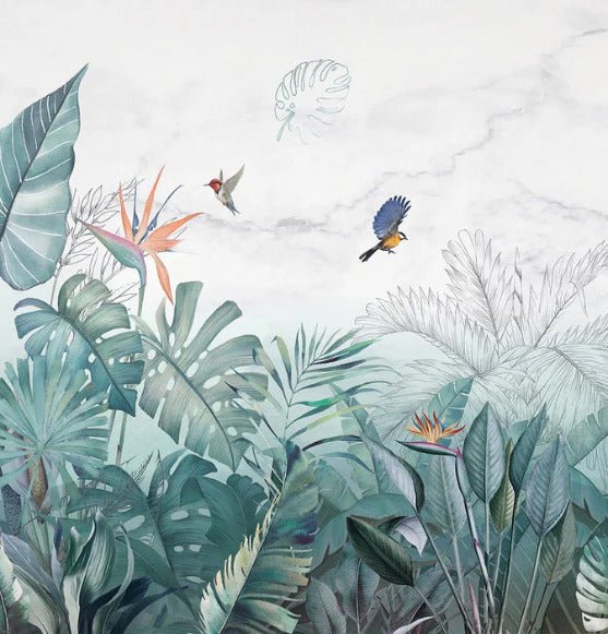 Papier peint jungle bleu marbre, XXL, tendance