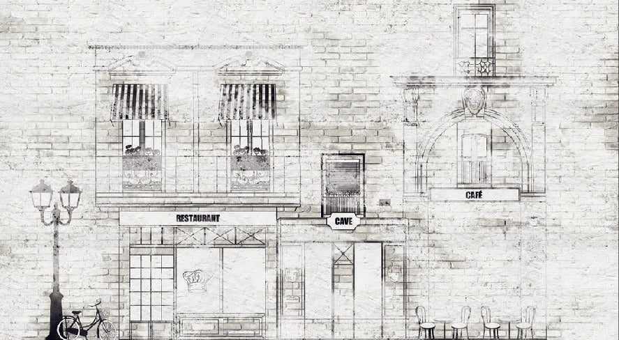 Papier peint bistrot vintage façade parisienne