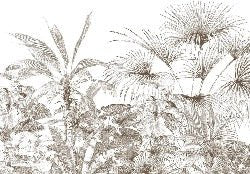 Carta da parati con incisioni monocromatiche tropicali