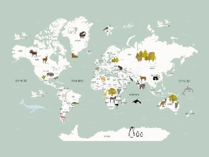 Papier peint Carte du monde en Francais enfant vert, XXL, tendance