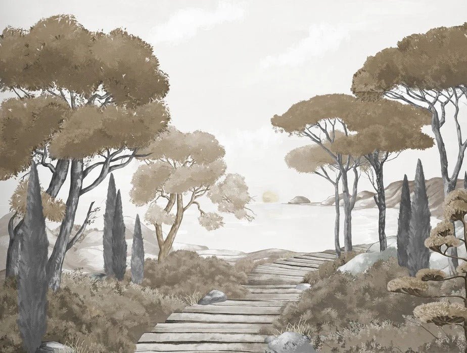 Papier peint balade dans les calanques brun