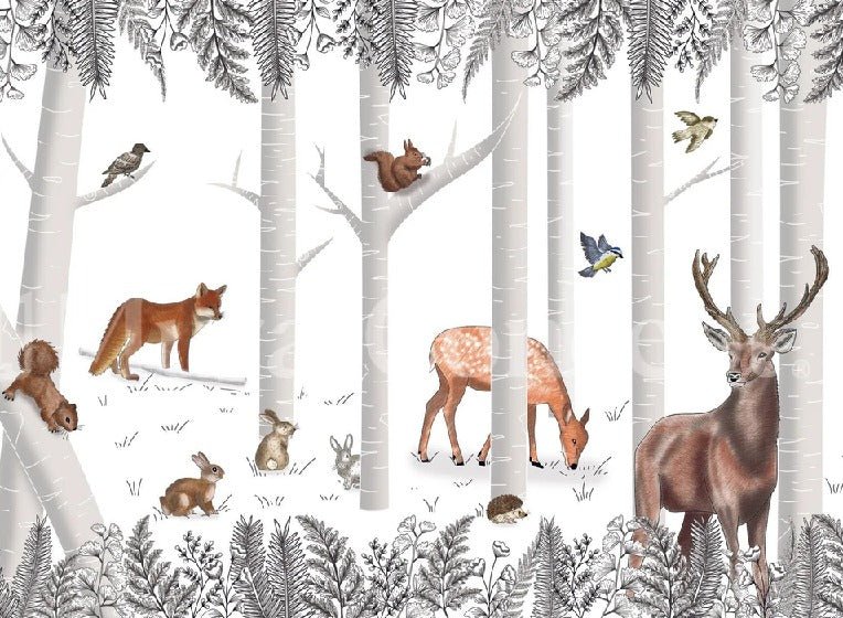 Papier peint bois enchanté et ses animaux