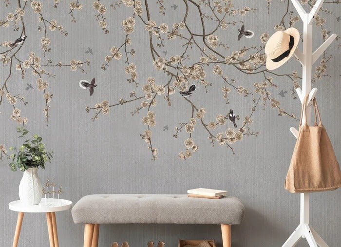 Papier peint branches fleuries