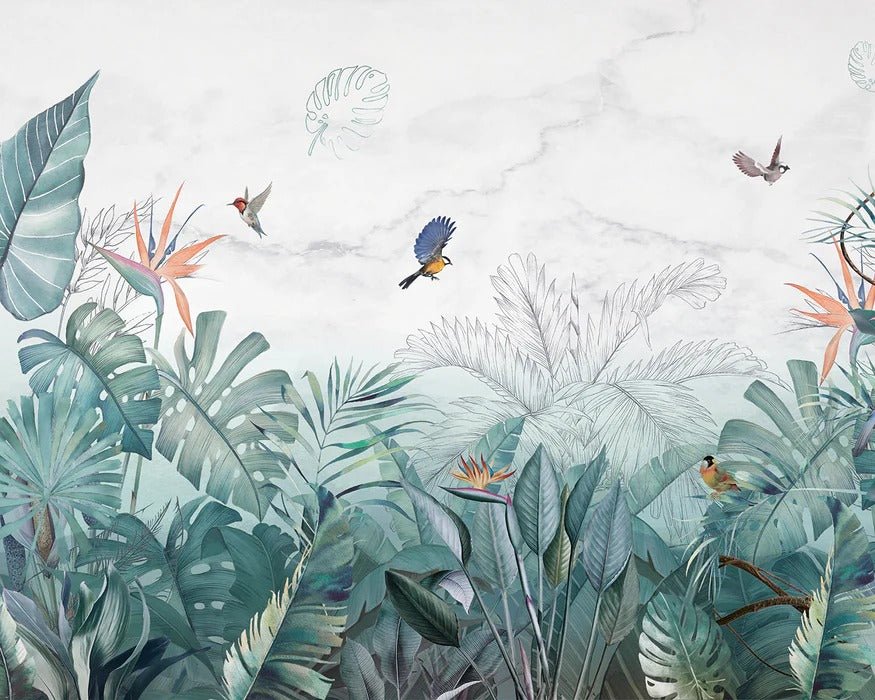 Papier peint jungle bleu marbre, XXL, tendance