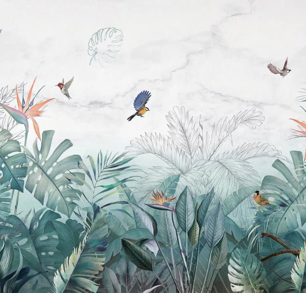 Papier peint jungle bleu marbre, XXL, tendance