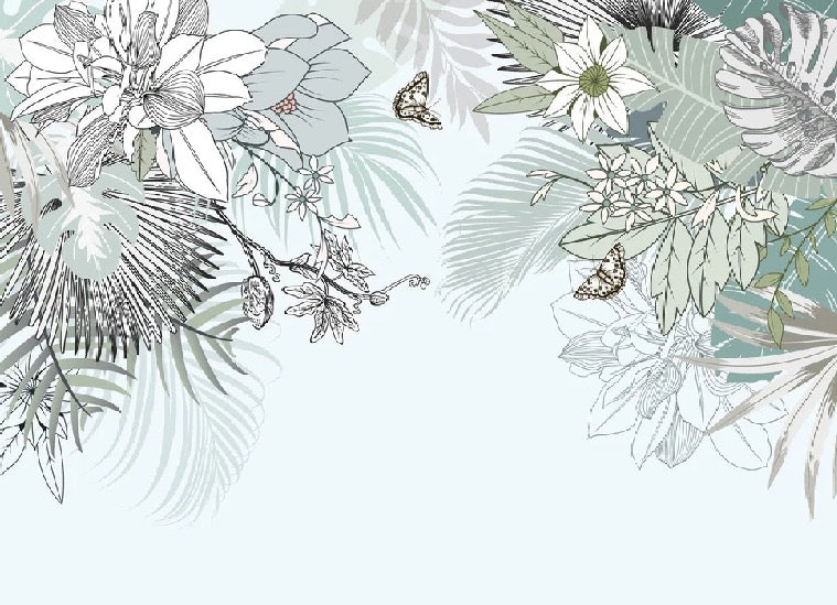 Papier peint wc tendance nature plante vert d'eau